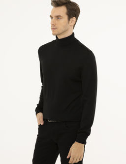 Черный базовый вязаный свитер с водолазкой узкого кроя - Cacharel фото 6