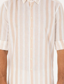 Рубашка Pierre Cardin Regular Fit зеленая с примесью льна