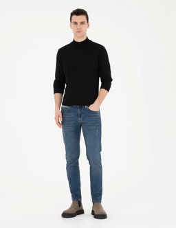Siyah Slim Fit Yar_m Bal_k__ Yaka Y_n Kar___ml_ Basic Triko Kazak - Pierre cardin фото 4