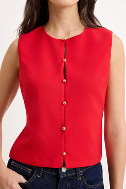 K?rm?z? Dugme Detayl? Onu Dikisli Dokuma Bluz TWOSS26BZ00412