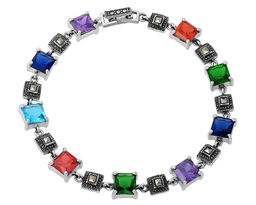 Браслет, марказит , синт.аметист , синт.изумруд , синт.рубин, SL-AGA107