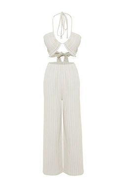 Ekru Dokuma Keten Kar?s?ml? Bluz Pantolon Plaj Tak?m TBESS24AU00030 - Trendyolmilla фото 6