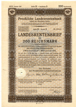 Облигация 4,5% 200 рейхсмарок 1937 года Германия