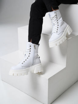 Ботинки 329.зиплайнw.Белый/байка