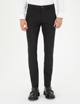 Siyah Slim Fit _izgili Kanvas Pantolon