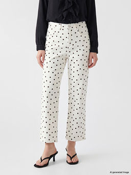 Puantiyeli Straight Fit Kad?n Jean Pantolon