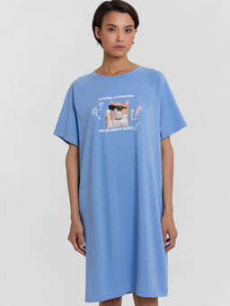 Сорочка ночная женская синяя с принтом и надписью не жизнь, а сплошлой упс... - Mark formelle фото 2