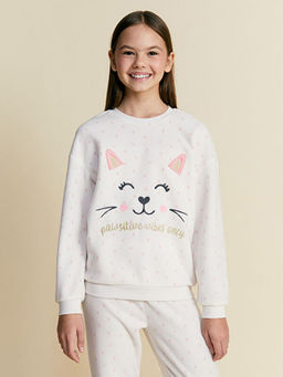 Bisiklet Yaka Nak??l? Polar K?z ?ocuk Pijama Tak?m?