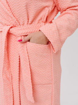 Женский махровый халат с шалькой Елочка светло-коралловый МЗ-02 Елочка (6)