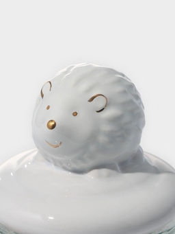 Банка для сыпучих Доляна «Ёжик в золотом», 230 мл, 7.8×15 см, с керамической крышкой, стекло, прозрачная