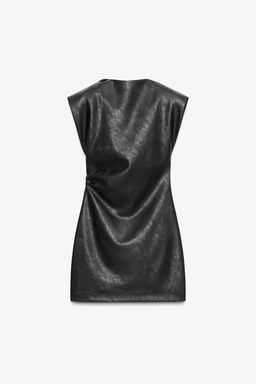FAUX LEATHER SHORT DRESS WITH SHOULDER PADS - Zara фото 7
