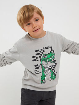 Bisiklet Yaka Bask?l? Uzun Kollu Erkek ?ocuk Sweatshirt ve E?ofman Alt?