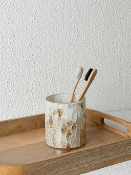 Стакан для зубных щёток 380мл золотой/белый стекло