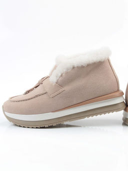 04-5520-7 LT. BEIGE Ботинки зимние женские (натуральная кожа, 100% шерсть)