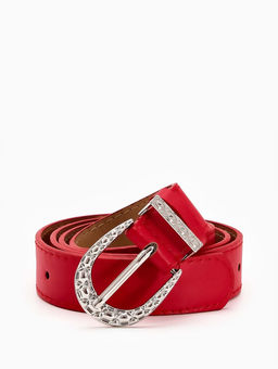 Ремень женский «Кэлли», 110×3 см, пряжка металл, серебристая, красный