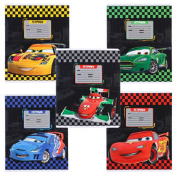 Цена за 10 шт. Тетрадь 12 листов, 5 видов МИКС, линейка, Тачки