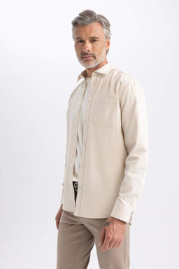 Рубашка из габардина обычного кроя с длинными рукавами - Defacto фото 6