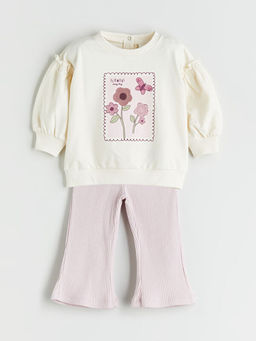 ?i?ekli K?z Bebek Sweatshirt ve Tayt 2li