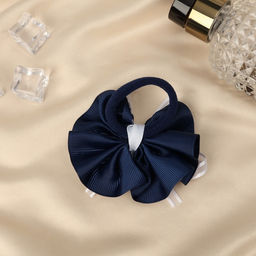 Цена за 6 шт. Бант для волос на резинке «Школьница», горошек и прозрачная лента, d=7 см, бело-синий