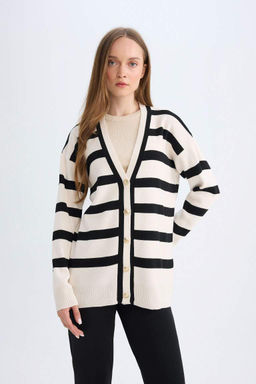 Кардиган стандартного кроя с V-образным вырезом - Defacto фото 4