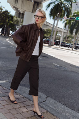 CAZADORA BOMBER EFECTO PIEL / Burgundy