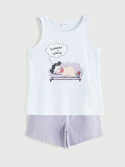 Bask?l? K?z ?ocuk ?ortlu Pijama Tak?m?