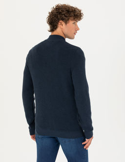 Lacivert Melanj Slim Fit Fermuarl_ Triko H_rka