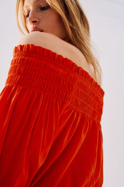Vestido off-the-shoulder con escote nido de abeja - H&m фото 5