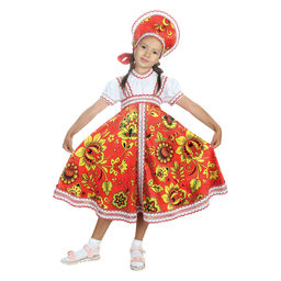 Русский народный костюм Хохлома, платье, кокошник, цвет красный, р. 34, рост 134 см