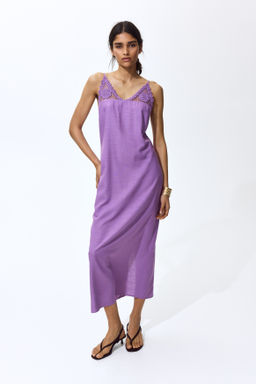 Vestido efecto crochet en mezcla de lino - H&m фото 2