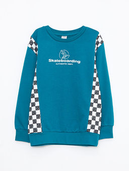 Bisiklet Yaka Bask?l? Uzun Kollu Erkek ?ocuk Sweatshirt