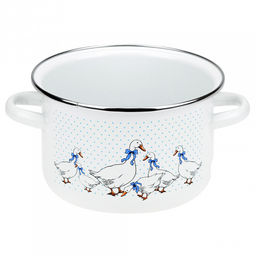 Гуси Кастрюля эмалированная 2л, цилиндрическая форма, металлическая крышка, белый (Россия) - Домашняя мода фото 2