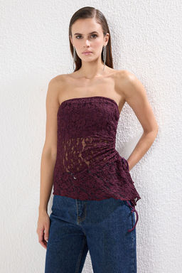 Siyah Straplez Dantel Orme S?k Bluz TPRSS25BZ00033 - Trendyolmilla фото 6