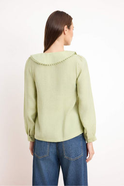 Mint Dantel Detayl? Bebe Yaka Regular Normal Kal?p Dokuma Gomlek TWOSS21GO0035