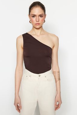 Kahverengi Buzgu Detayl? Fitted/Vucuda Oturan Tek Omuz Esnek Orme Bluz TWOSS21BZ0590