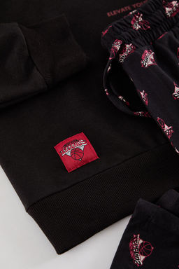 TRENDYOL MAN Siyah Regular Fit Bask?l? Etiketli Orme Pijama Tak?m? TMNAW25PT00012 - Trendyolmilla фото 7