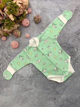 Боди футер с длинным рукавом варежкой, арт.XC-BD137-ITn, зеленый коровы