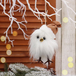 Цена за 2 шт. Подвеска "Совушка в зимнем колпачке" 12 см (в ассортименте), Шампань