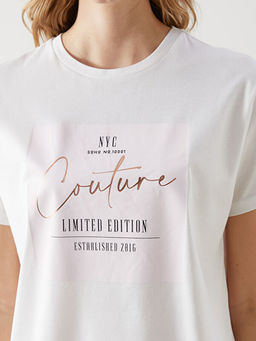 Bisiklet Yaka Bask?l? Kad?n Ti??rt