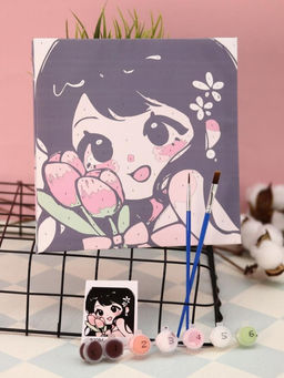 Картина по номерам на подрамнике Draw Me! Girl with flowers, (20*20 см)