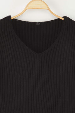 Siyah Crop Basic V Yaka Triko Kazak TWOAW24KZ01214