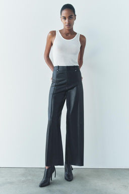 ZW COLLECTION LEATHER EFFECT WIDE LEG TROUSERS