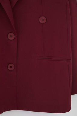 Bordo Kruvaze Kapama Dugme Detayl? Dokuma Blazer Ceket TWOAW26BC00014
