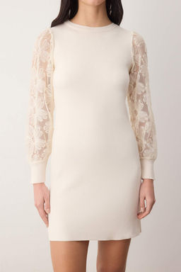 Ekru Mini Cicek Nak?s Kol Detayl? Triko Elbise TWOAW26EL00370 - Trendyolmilla фото 3