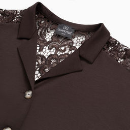 Рубашка комбинированный с кружевом, Стильное дежавю (горький шоколад) - Charutti фото 6