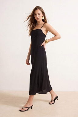 TRENDYOLMILLA K?rm?z? Duz Duz Kesim Gipeli Maxi Dokuma Elbise TWOSS25EL00626  фото 14