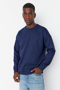 TRENDYOL MAN Lacivert Bisiklet Yaka Oversize/Genis Kesim Ici Polar/S?cak Tutan Mistik Bask? TMNAW23SW00275 - Trendyolmilla фото 9