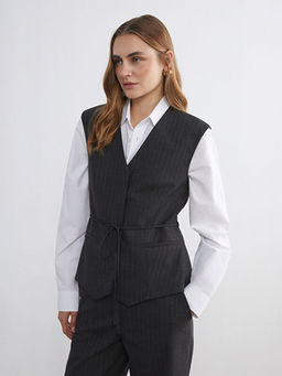 V Yaka ?izgili Kad?n Klasik Yelek