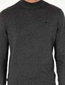 Antrasit Melanj Slim Fit Yar_m Bal_k__ Yaka Basic Triko Kazak