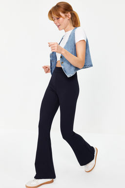 TRENDYOLMILLA Siyah Fitilli Flare/Ispanyol Paca Yuksek Bel Esnek Orme Tayt Pantolon TWOSS23PL00135 фото 10